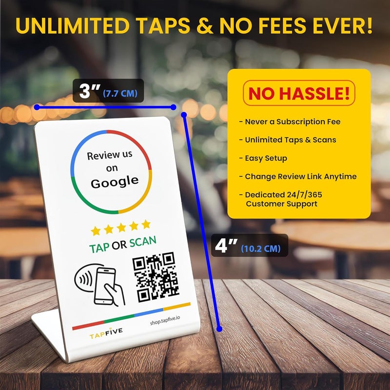 TapFive Tap Google Review Stand Tap for Instant Reviews - All Phones Compatible - Reusable Smart Tap NFC & QR - Boost Business Reviews Zappy Fast - Powered (White, 1 Stand) - Image 2